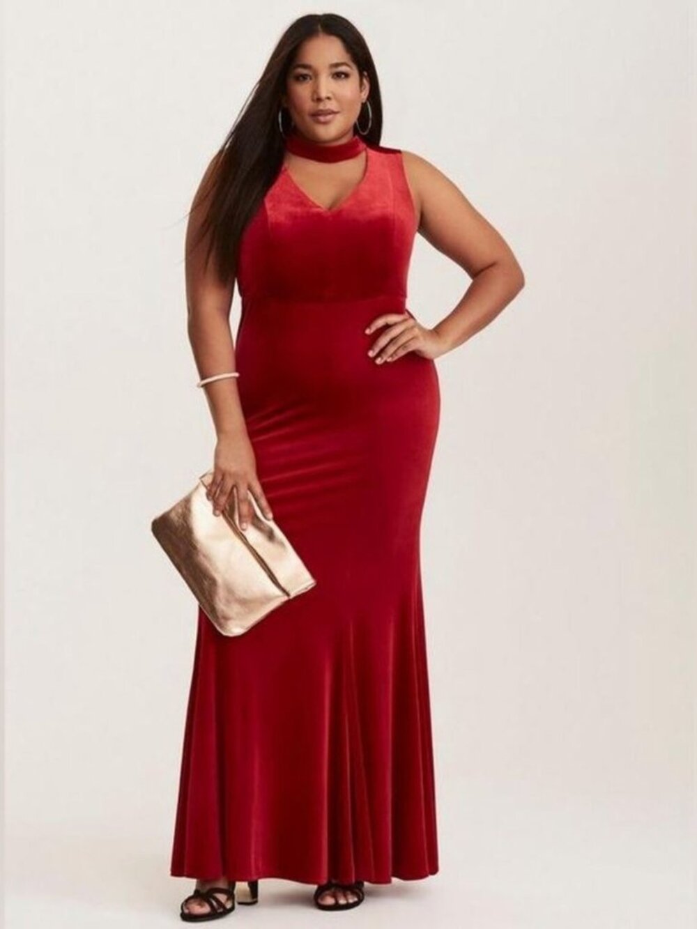 Gently Used - Torrid Size 28 Red Velvet V-Neck Sleeveless Long Maxi